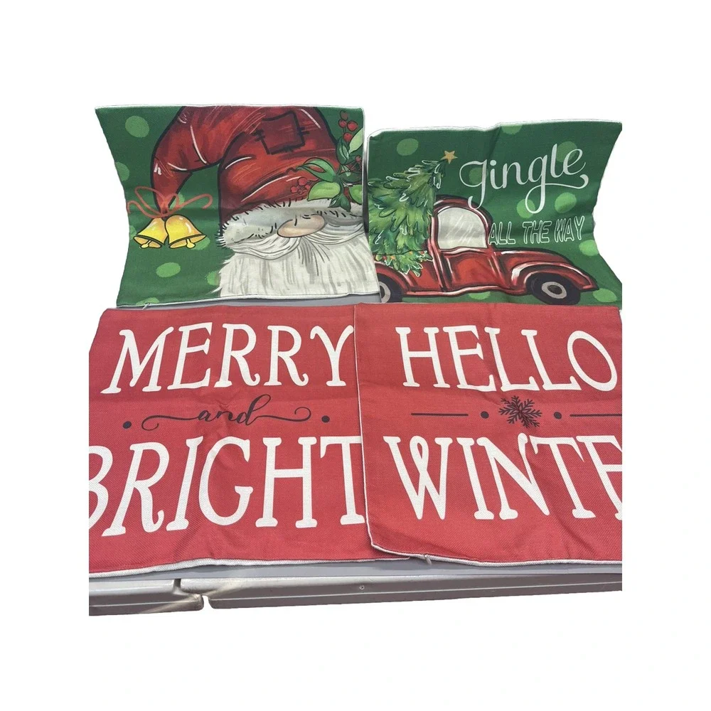 Christmas Pillow Covers 18 X 18 Inch Red Truck Gnome Throw Pillow Covers